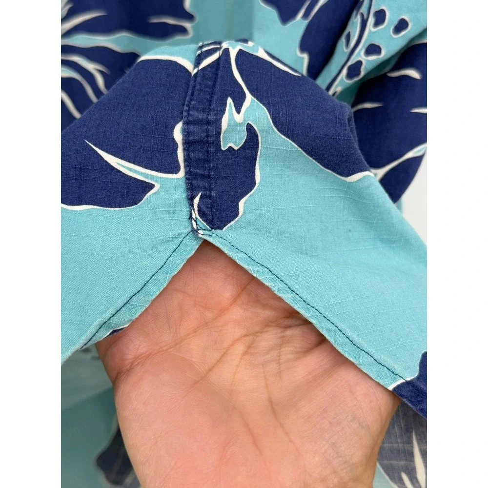 Polo Ralph Lauren Shirt Mens XXL Blue Hibiscus Floral Short Sleeve Popover‎